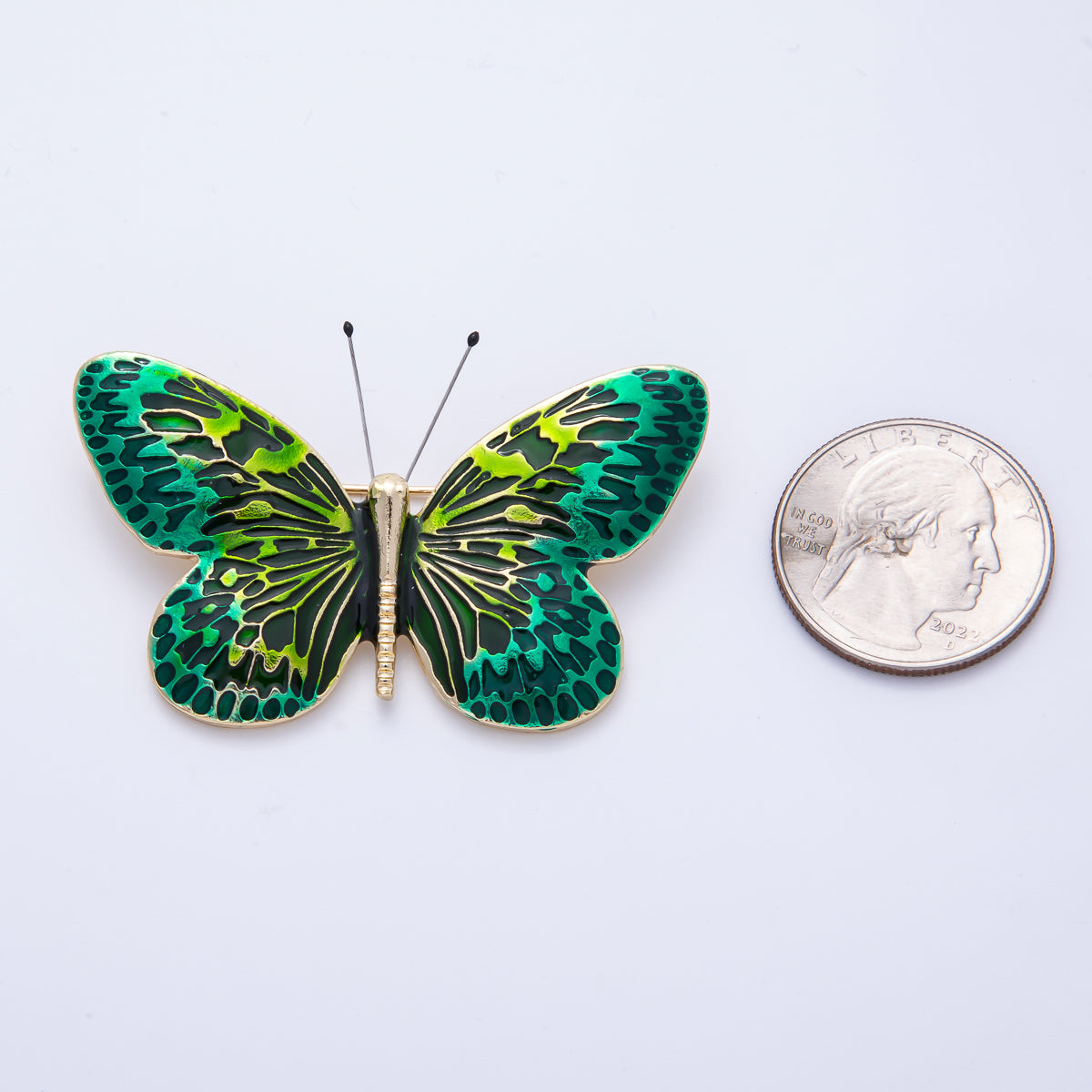 Gold 55mm x 33mm Green Gradient Butterfly Insect Pin Brooch | BH-070