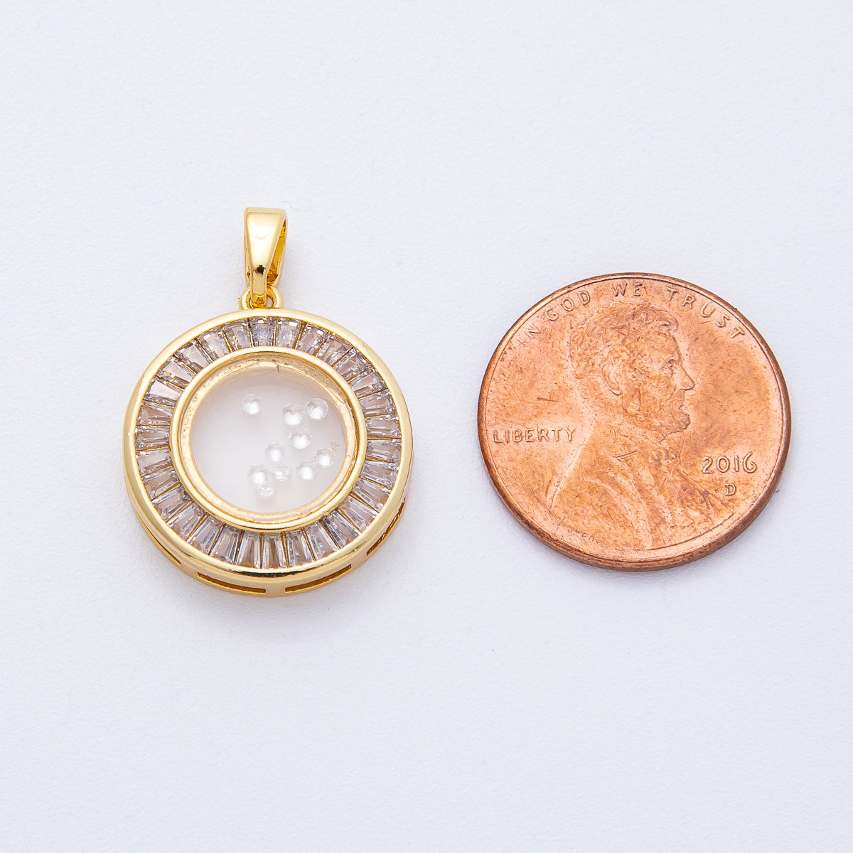 18K Gold Filled 20mm Clear CZ Baguette Round Pendant | AF1230