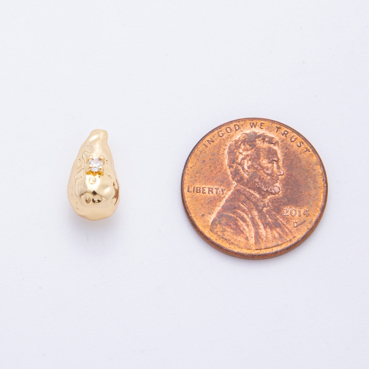 18K Gold Filled Clear CZ Molten Gold Teardrop Charm | AF1025