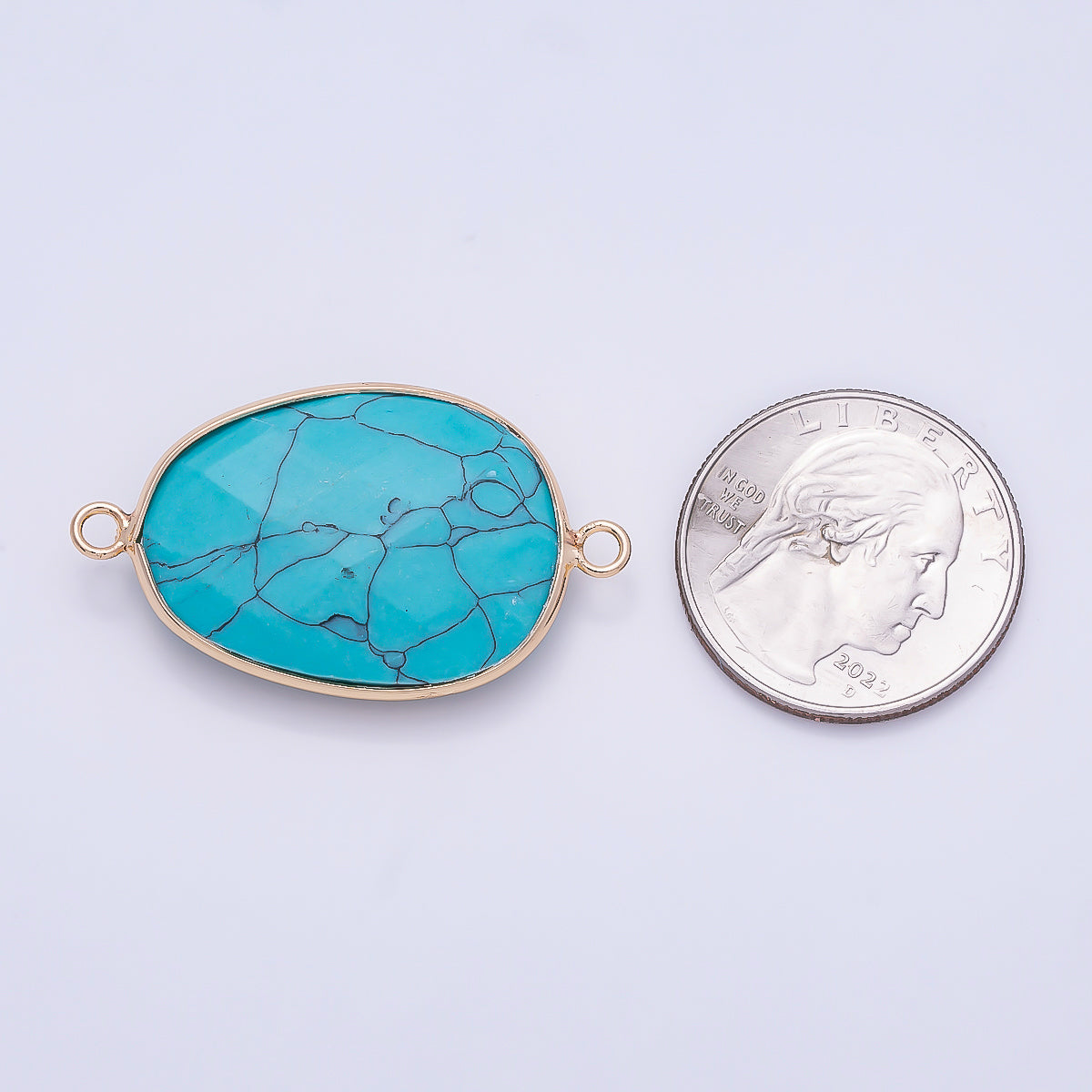 18K Gold Filled 23mm Blue Turquoise Multifaceted Bezel Connector | Connectors-00032