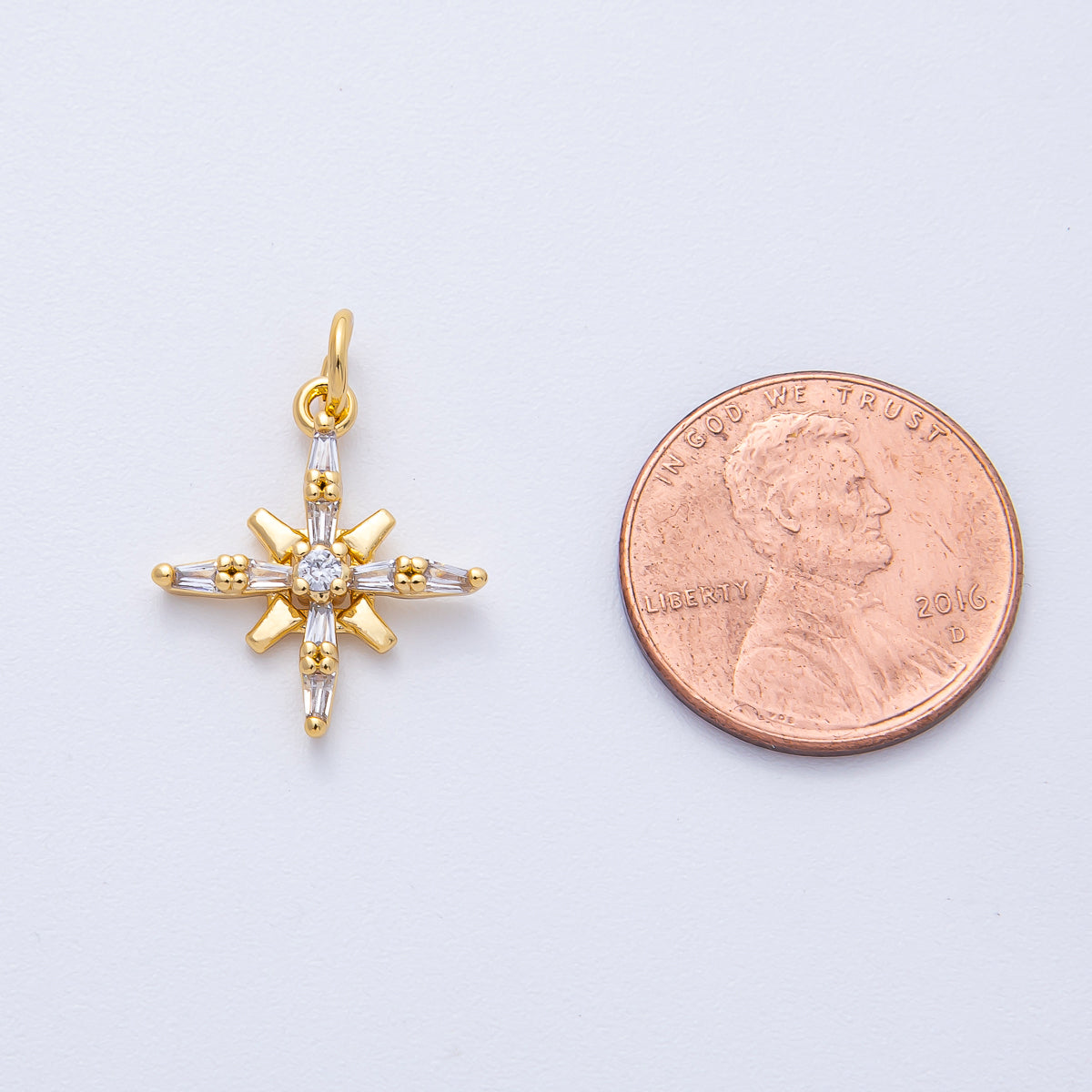 18K Gold Filled 18mm Clear Baguette CZ Compass North Star Charm | AK177