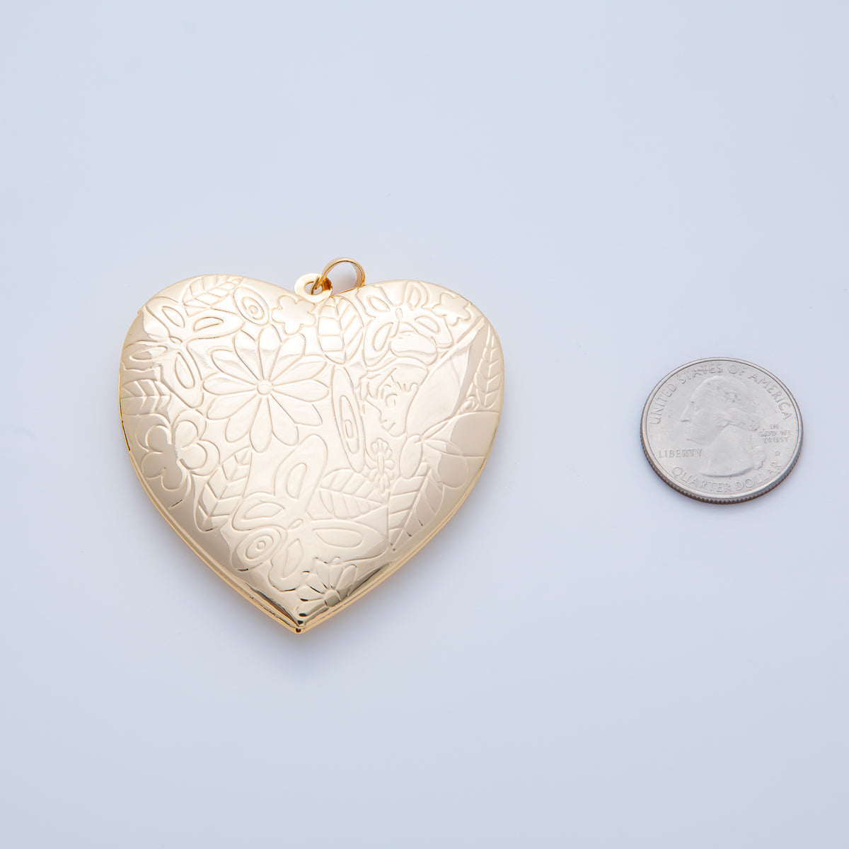 18K Gold Filled 60mm Butterfly Flower Leaf Engraved Heart Locket Pendant | AF1160