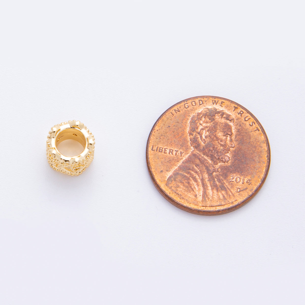 18K Gold Filled CZ Dotted Geometric Rondelle Bead Spacer | AF1030