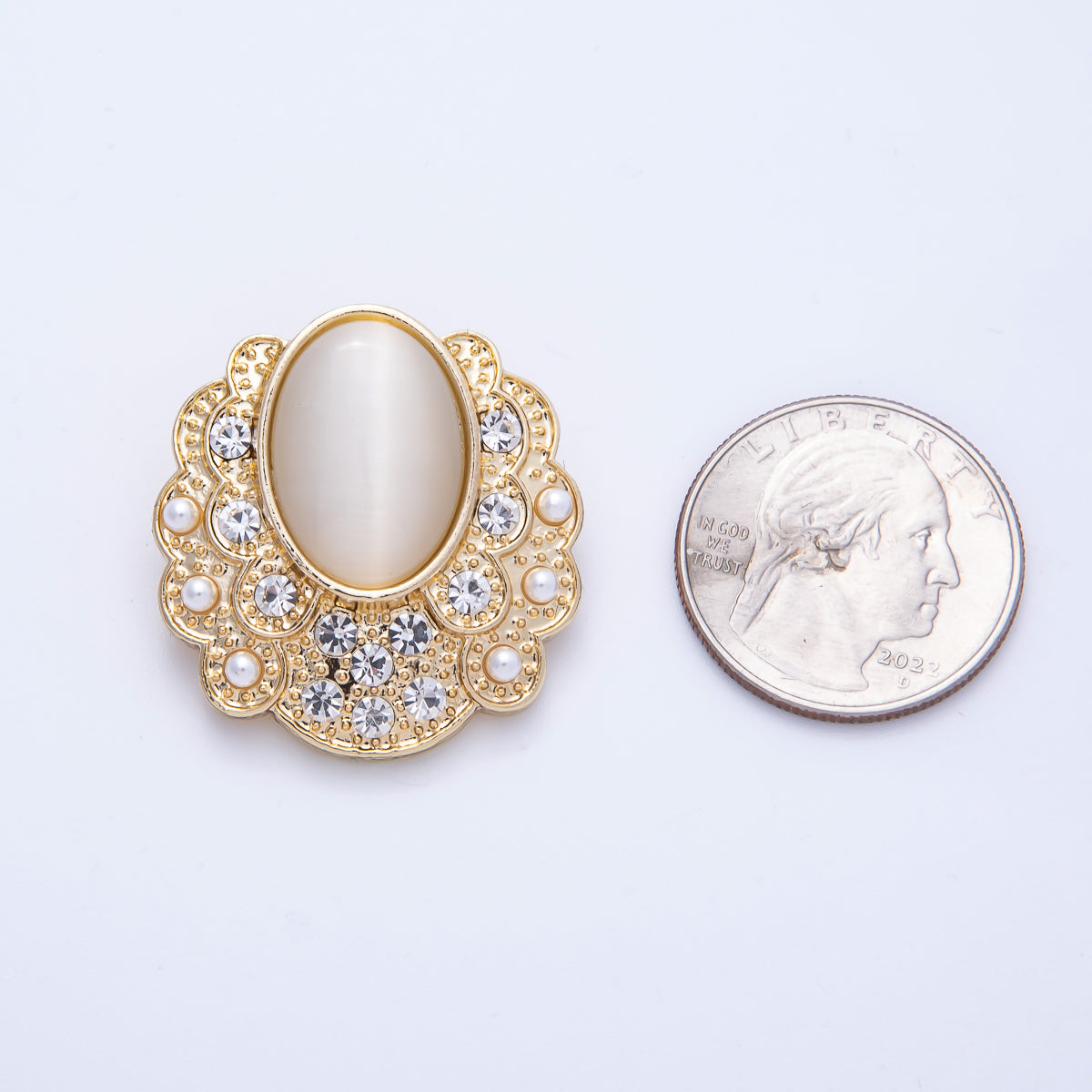 Gold 31mm x 29.5mm Cat Eye Rhinestone Geometric Pin Brooch | BH-076