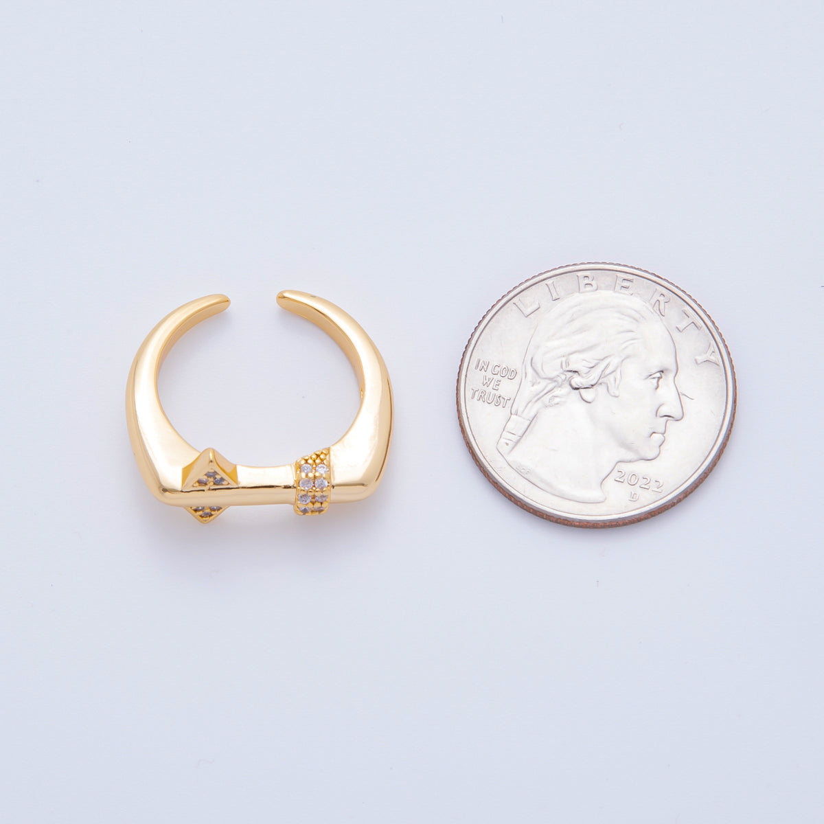 18K Gold Filled Micro Paved CZ Geometric Bar Thin Signet Ring Jewelry | O441