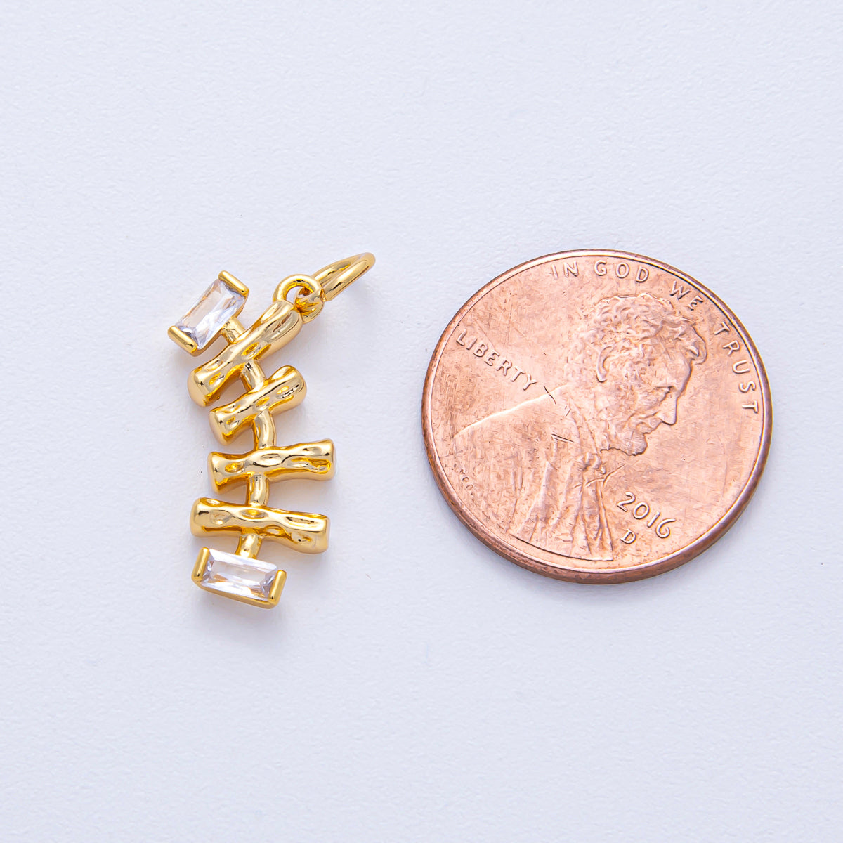 18K Gold Filled 19mm Baguette CZ Geometric Molten Curved Charm | AK017