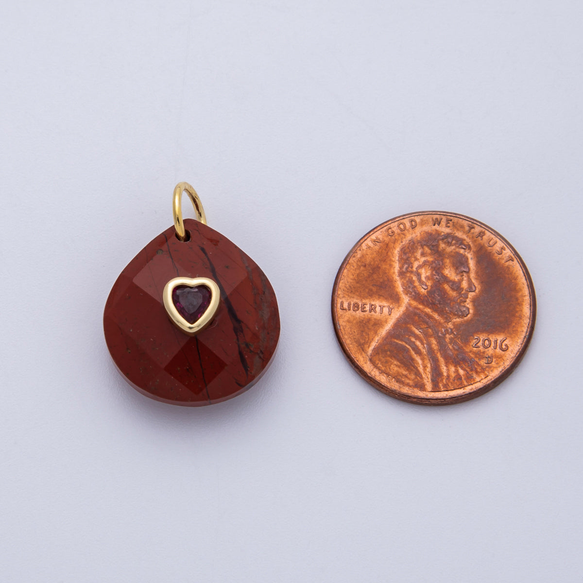 18K Gold Filled 17.8mm Heart Embedded Natural Gemstone Teardrop Charm | CHARMS-00002-CHARMS-00014