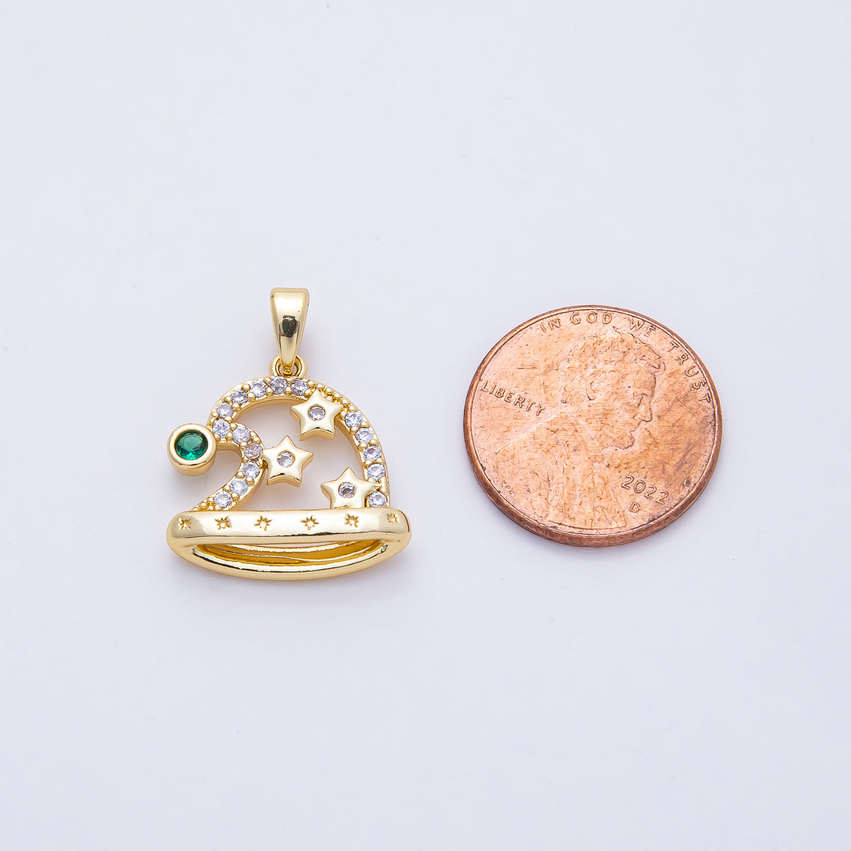 18K Gold Filled 17.5mm Green, Micro Paved CZ Starry Santa's Hat Christmas Holiday Pendant | AF1165