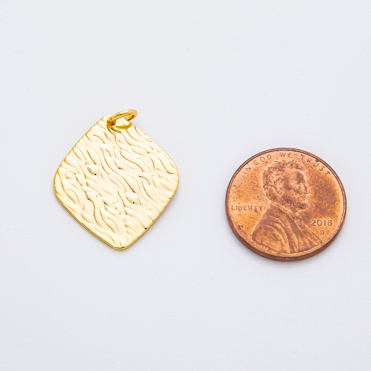 18K Gold Filled 26mm Hammered Rhombus Freeform Shape Charm | N-A2033