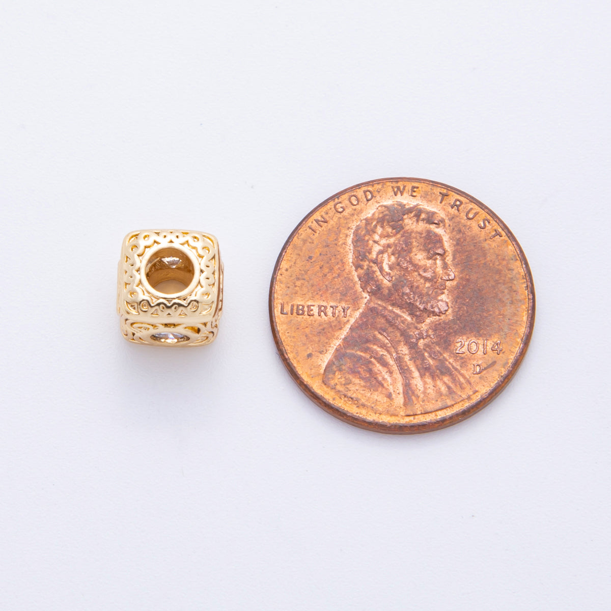 18K Gold Filled 7.5mm Clear, Green, Fuchsia CZ Artisan Geometric Square Bead | AF1020 AF1021