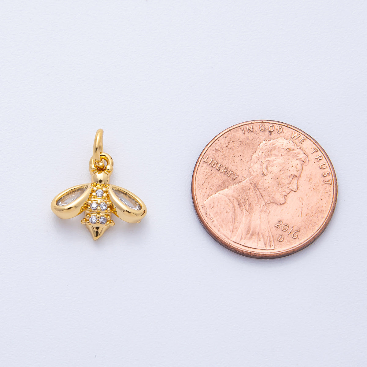 18K Gold Filled 12mm Micro Paved CZ Bumble Bee Insect Mini Charm | AK165