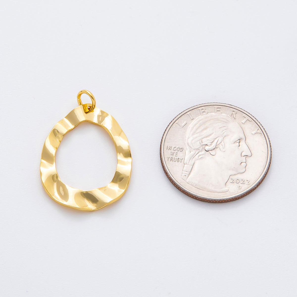 18K Gold Filled 29mm Hammered Molten Teardrop Oblong Charm | N-A1459