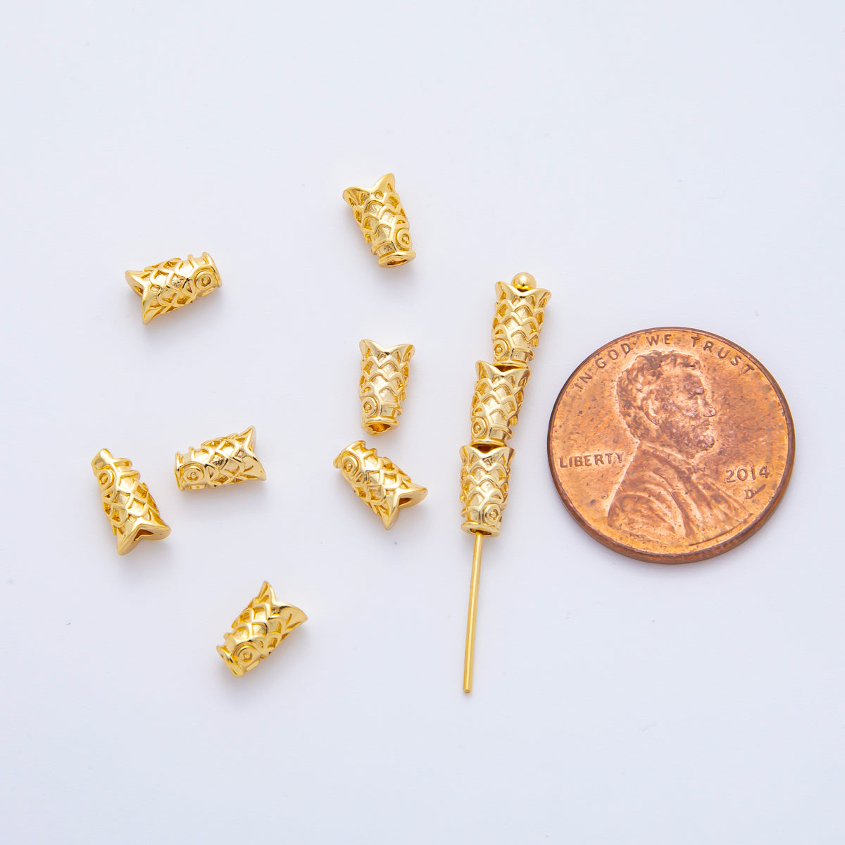10pcs 18K Gold Filled 7mm Tiny Fish Head Animals Bead Spacer | AF-A1083