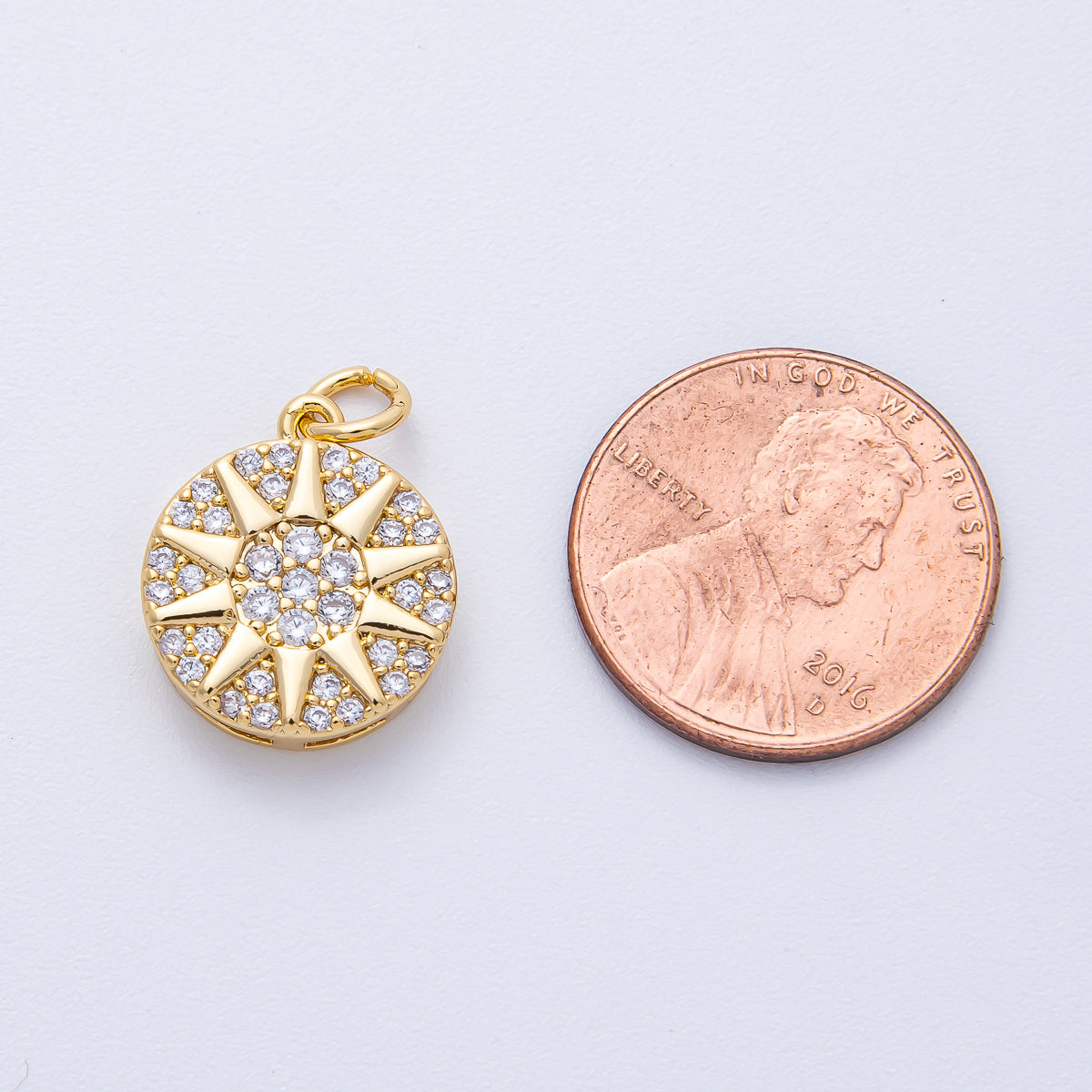 18K Gold Filled 16mm Celestial Sun Micro Paved CZ Round Charm | AK159