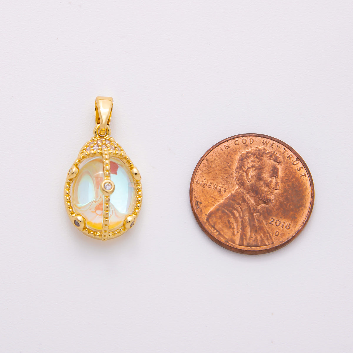 18K Gold Filled 23mm Micro Paved CZ Oval Egg Shaped Pendant | AF-A1140