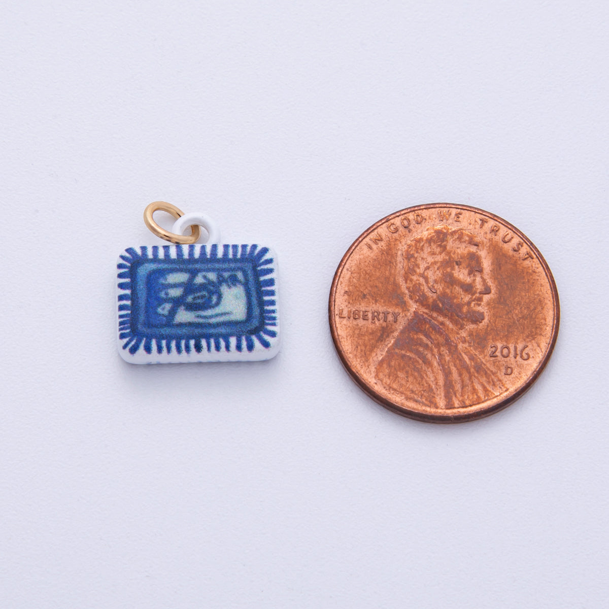 18K Gold Filled 13mm Blue-White Fish Sardine Tin Can Rectangle Charm | AF1610