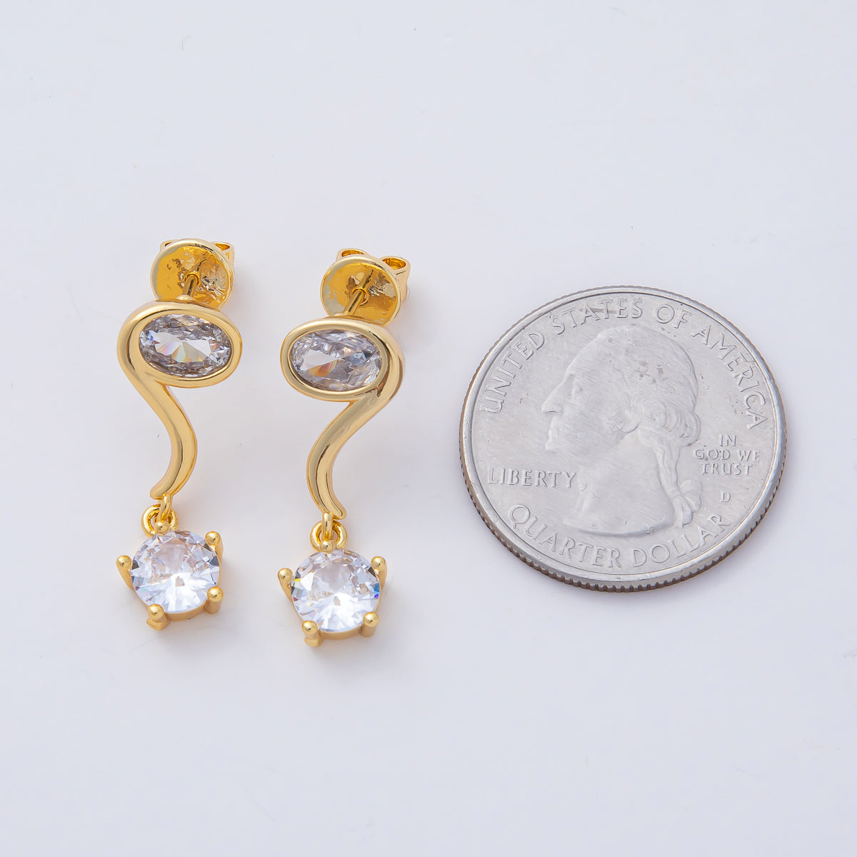 18K Gold Filled 25.5mm Clear CZ Round Oval Molten Drop Stud Earrings | AD1659