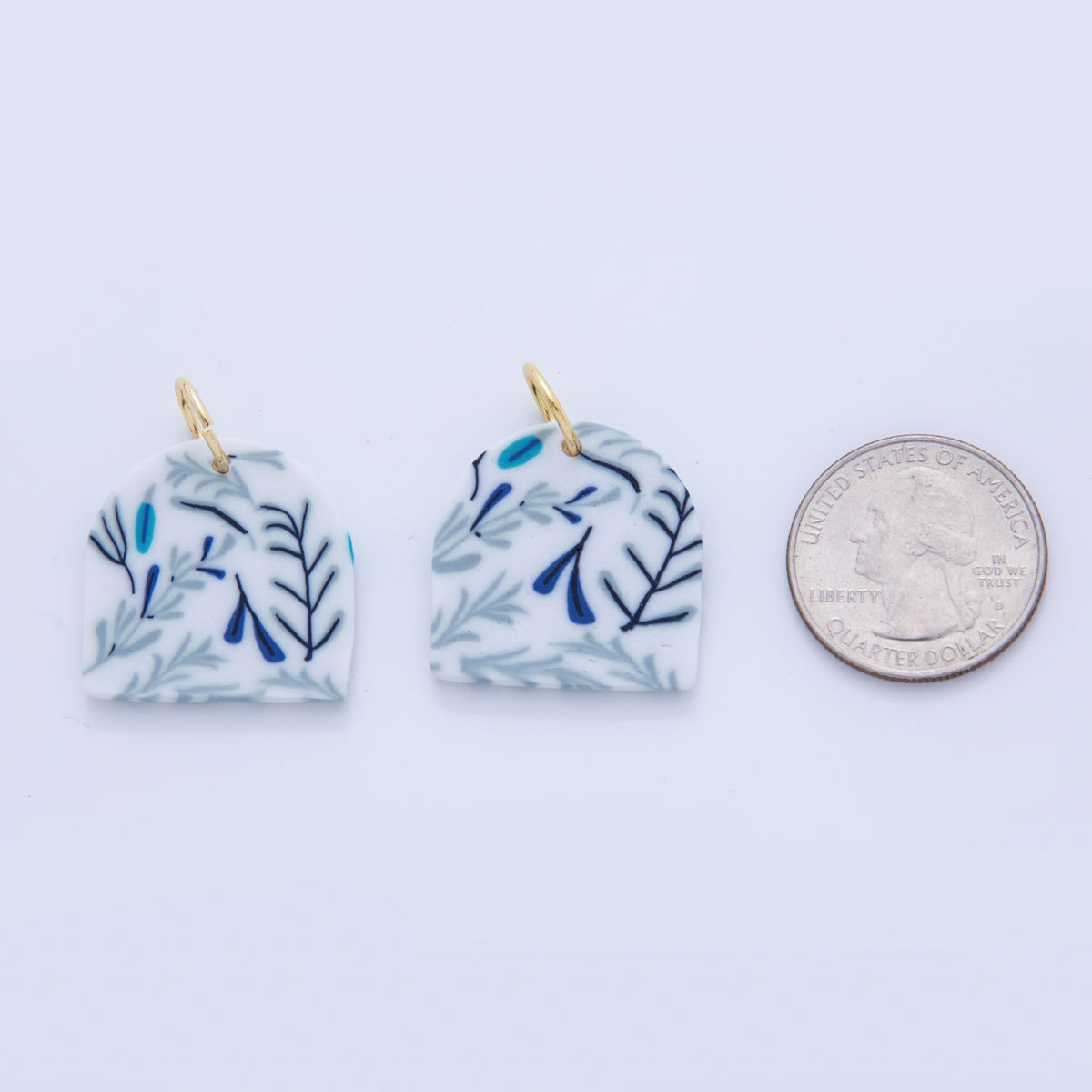 18K Gold Filled Blue Leaf Nature Polymer Clay White Charm | AF371