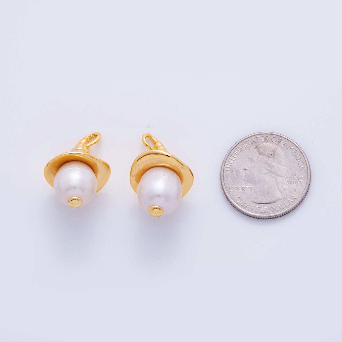 18K Gold Filled Shell Pearl Round Conch Shell Witch Hat Finding | Z1168
