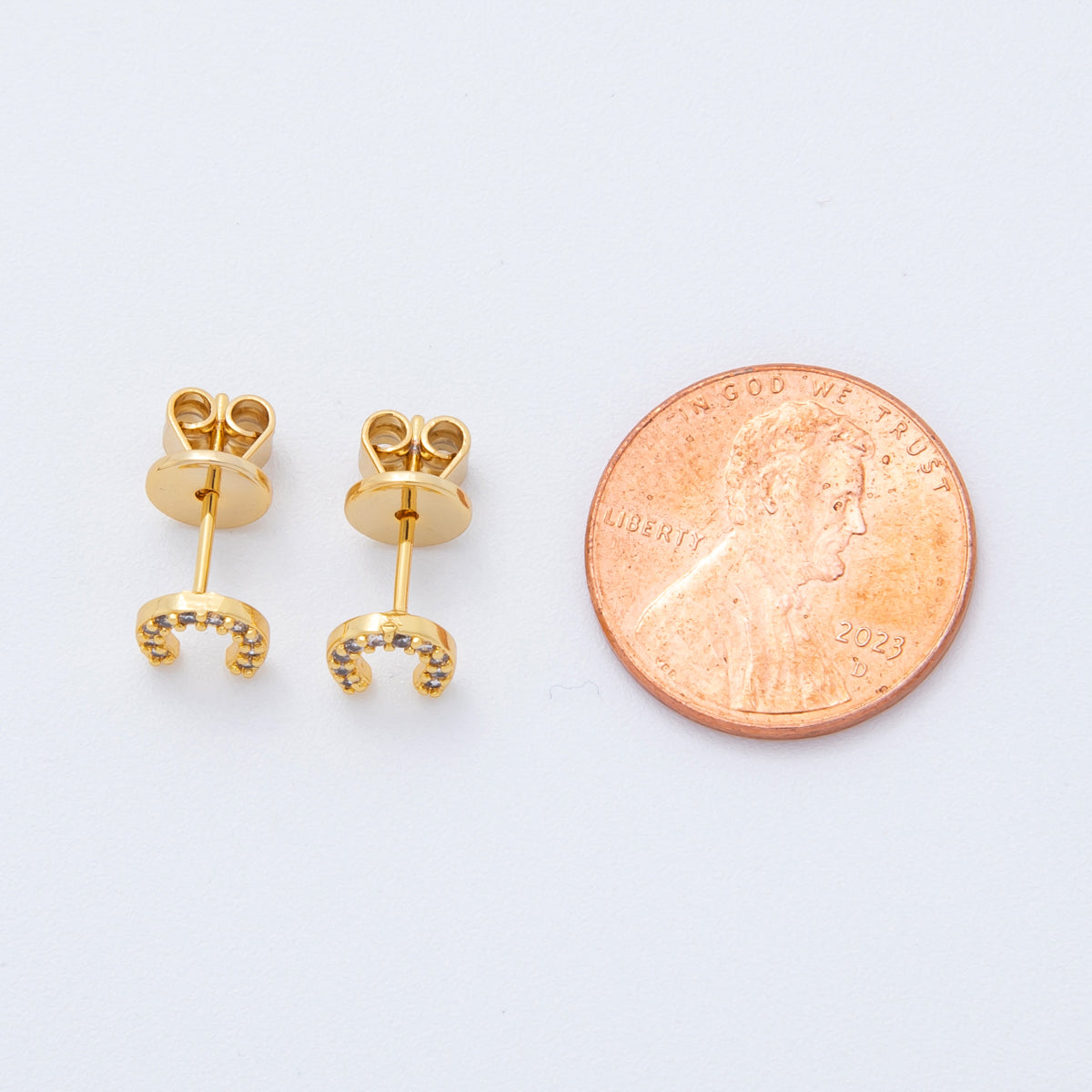 18K Gold Filled Lucky Horse Shoe Micro Paved Mini Studs Earrings | AJ178