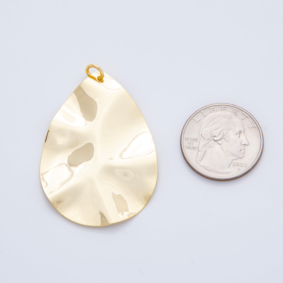 18K Gold Filled 51mm Hammered Teardrop Freeform Shape Charm | N-A1791
