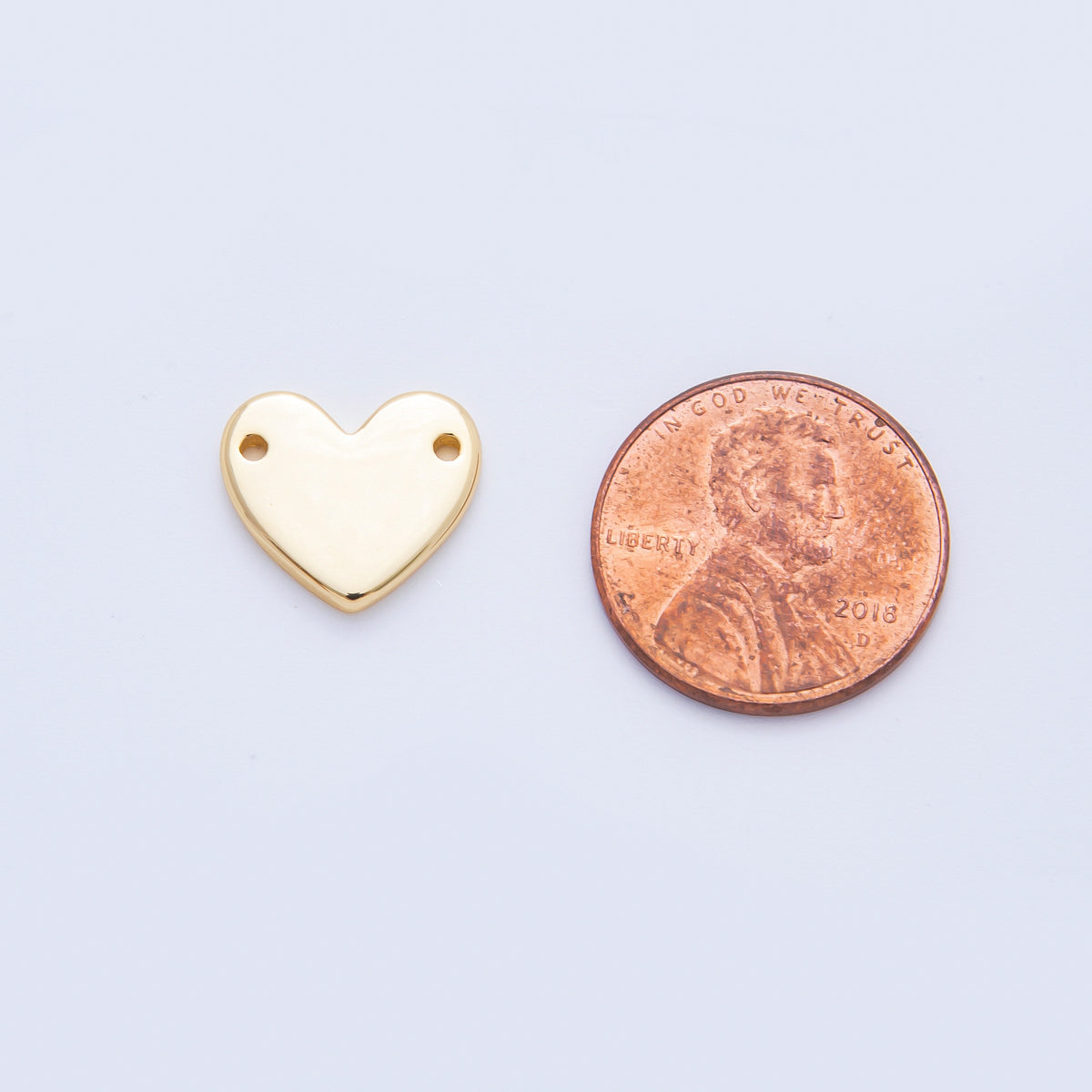 18K Gold Filled 13mm Flat Heart with Double Holes Connector in Gold & Silver | Y160