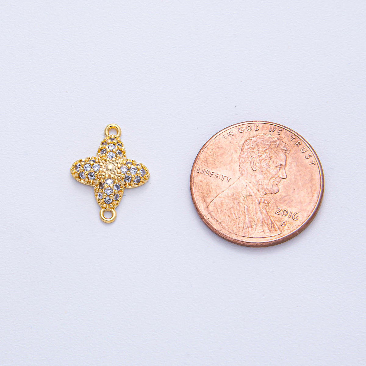 24K Gold Filled 15mm Clear Micro Paved CZ Clover Quatrefoil Connector | Y169