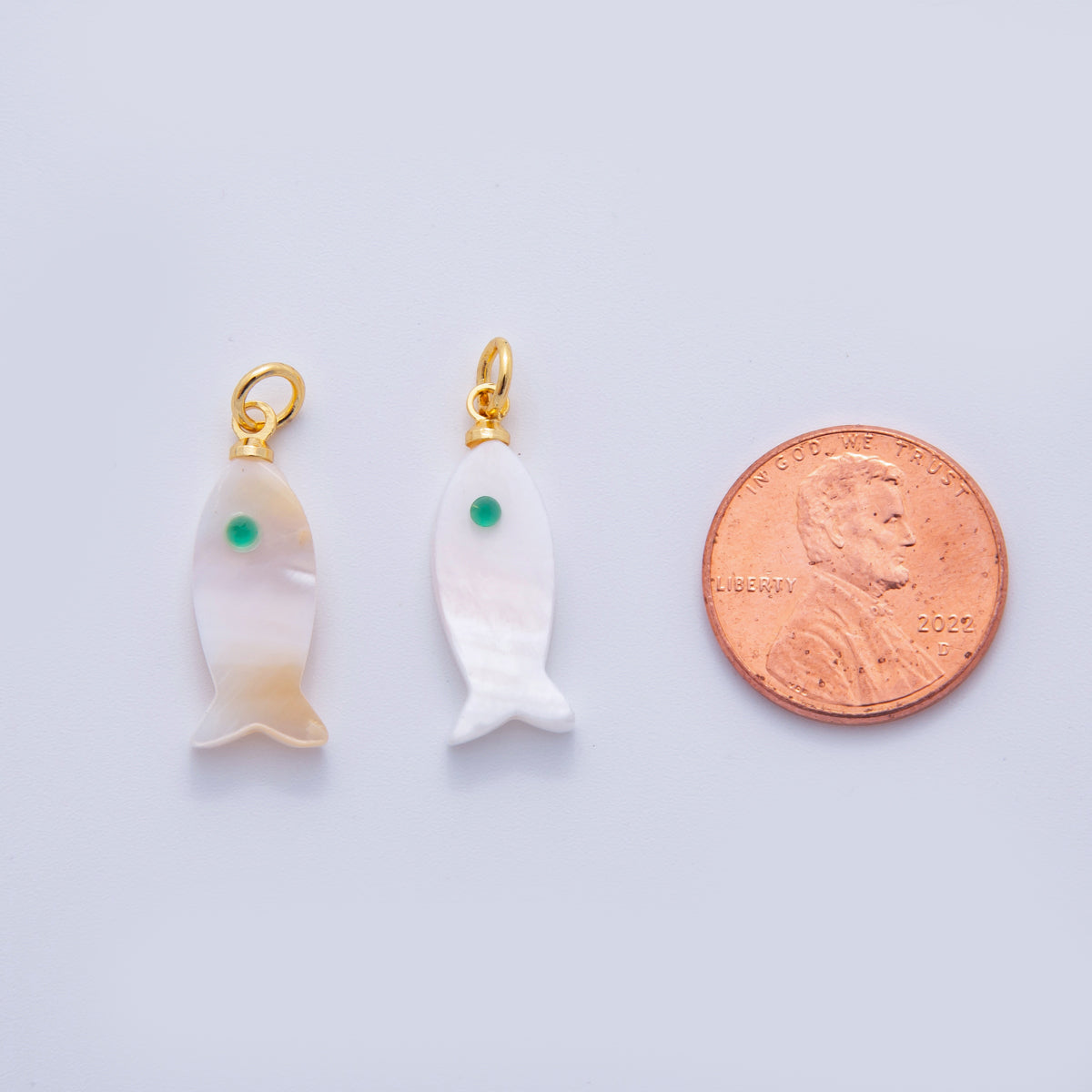 18K Gold Filled Blue-Eyed White Shell Pearl Fish Mini Charm | X766