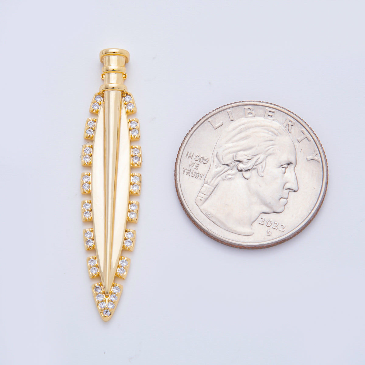 18K Gold Filled 44mm Micro Paved CZ Sharp Spearhead Charm | N-A1324