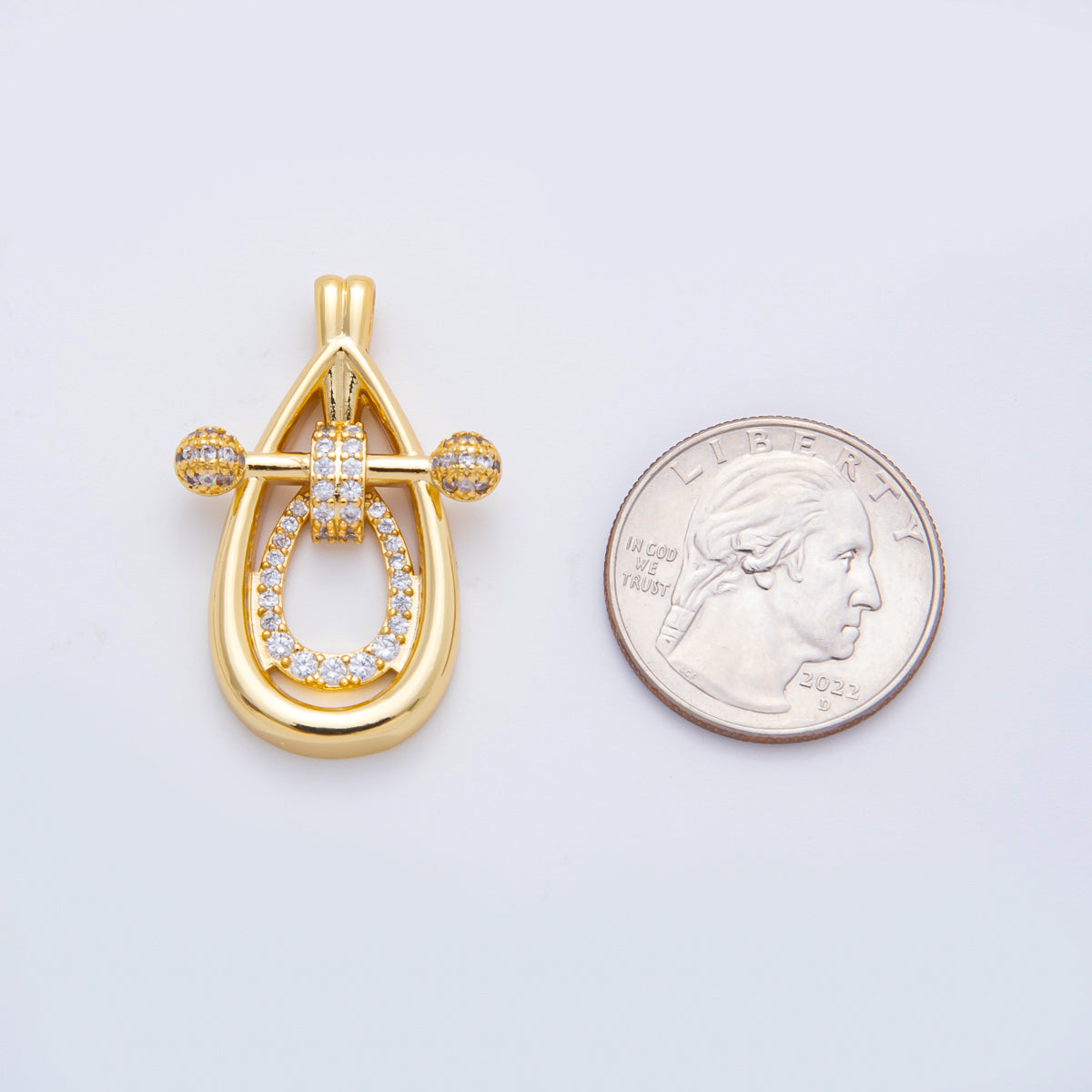 18K Gold Filled 36mm Micro Paved CZ Teardrop Gravity Lock Charm | N304