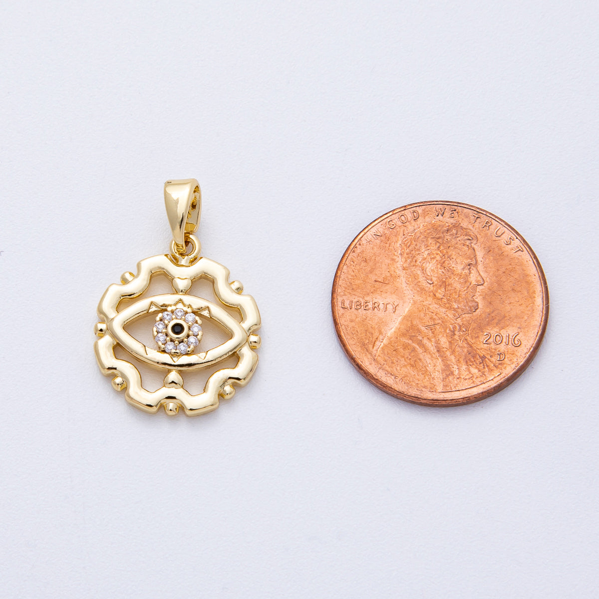 18K Gold Filled 16.8mm Evil Eye Open Geometric Micro Paved CZ Pendant | AF1222