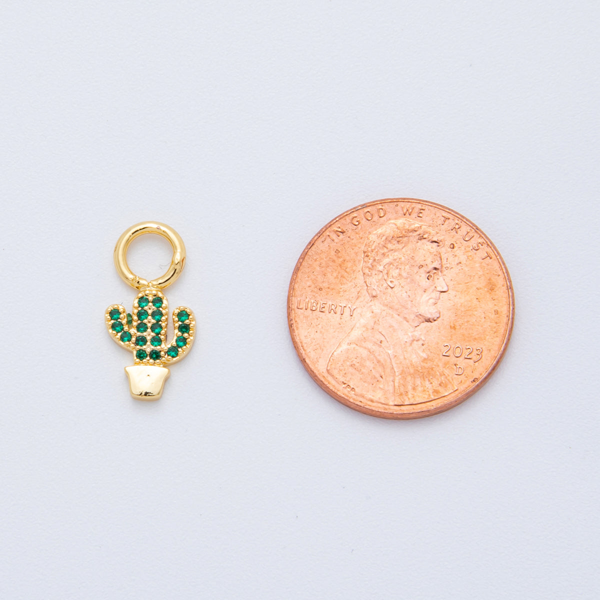 18K Gold Filled Green Micro Paved CZ Tiny Cactus Plant Add-On Drop Earring Charm | C519