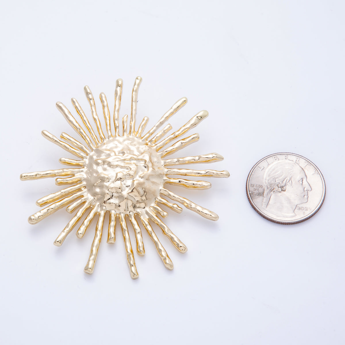 Gold Hammered Celestial Sun Pin Brooch | BH-032