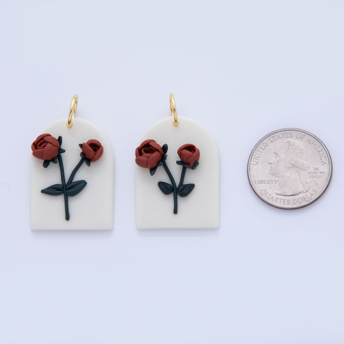 18K Gold Filled Red Rose Flower White Polymer Clay Charm | AF372
