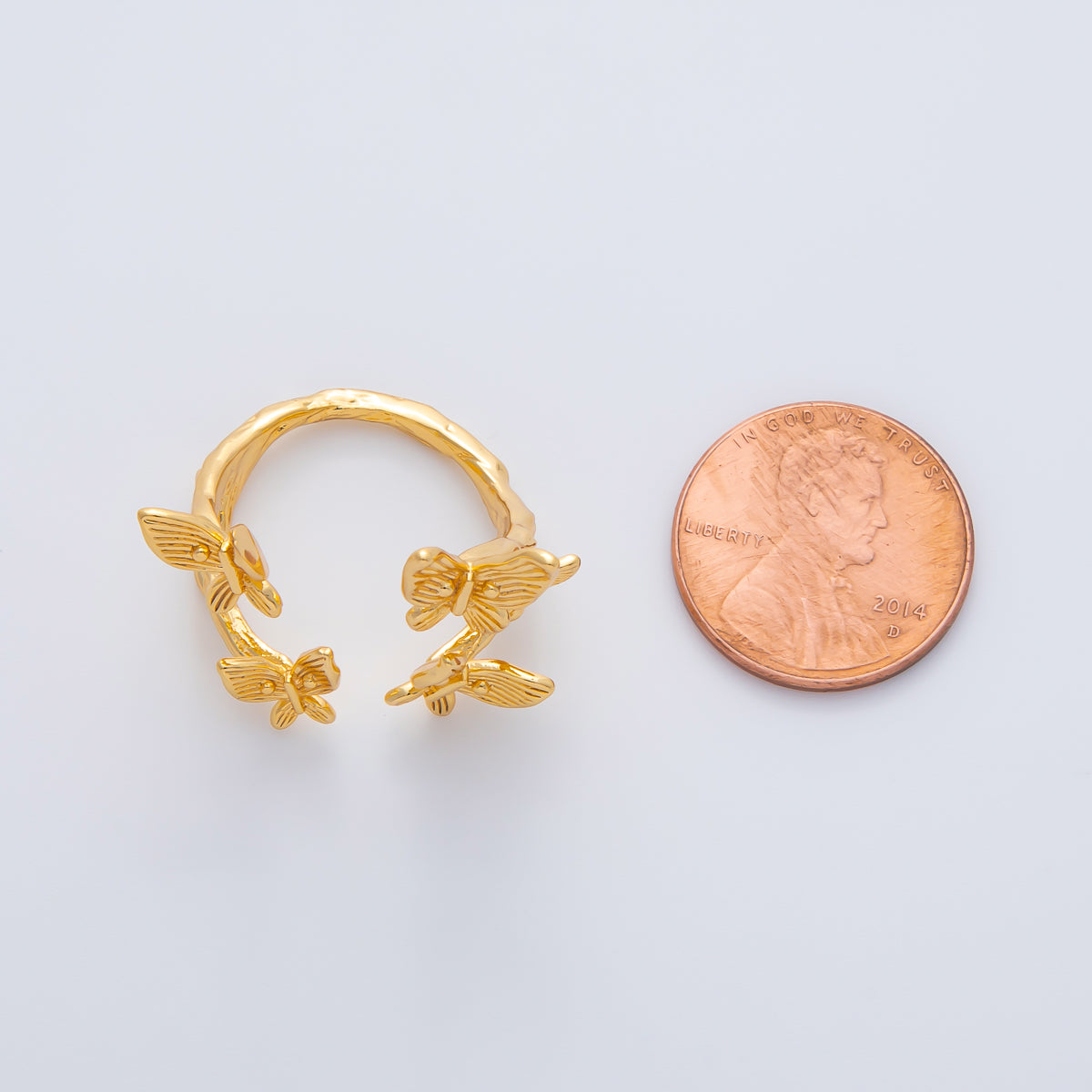 18K Gold Filled Multiple Butterfly Molten Hammered Wrap Ring | O621