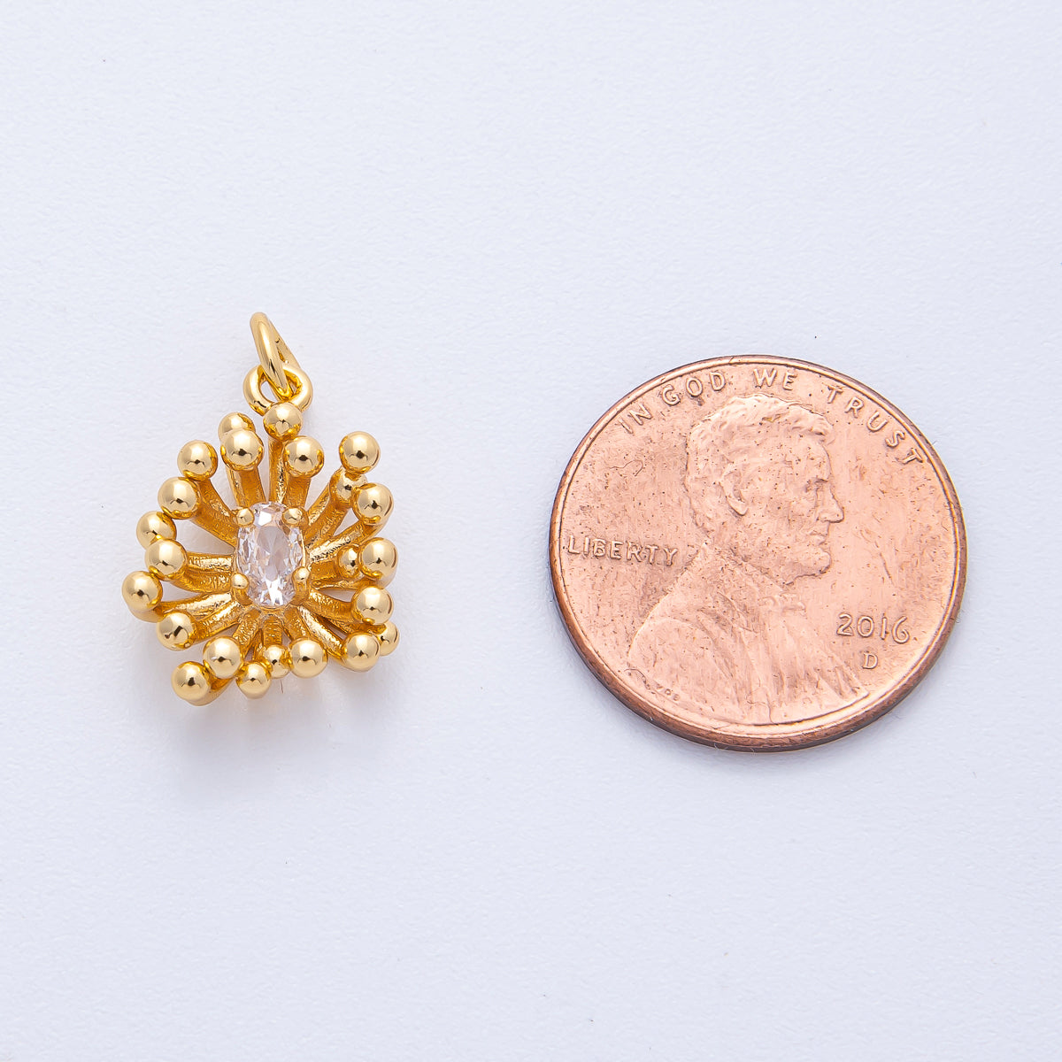 18K Gold Filled 18mm Oval CZ Blooming Beaded Bud Flower Charm | AK170