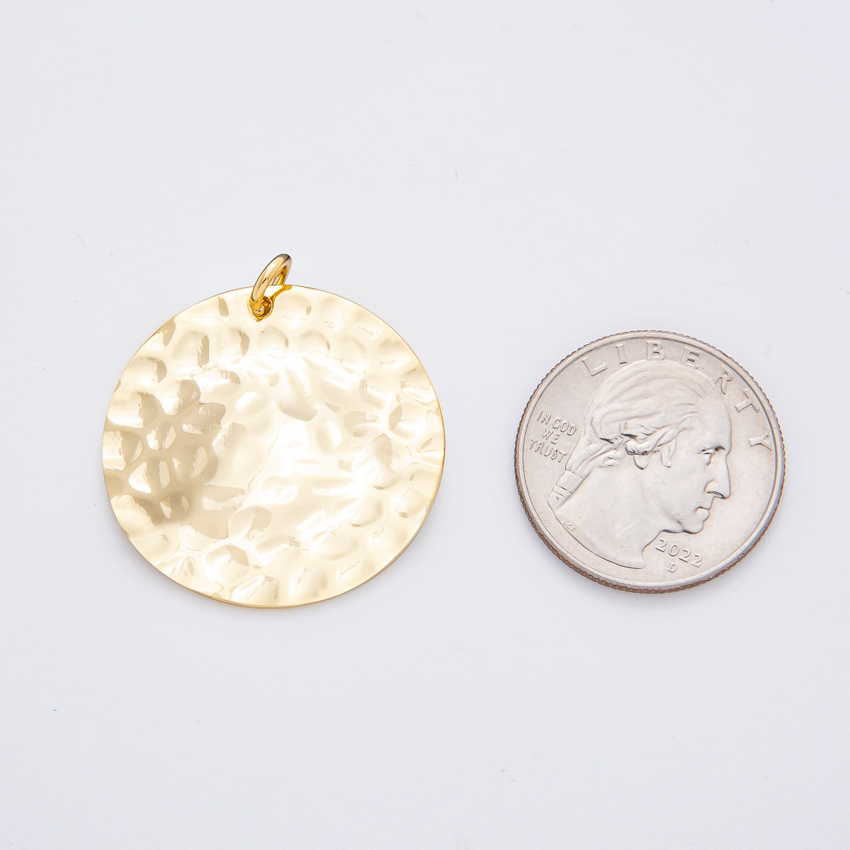 18K Gold Filled 33mm Hammered Round Coin Shape Charm | N-A1798