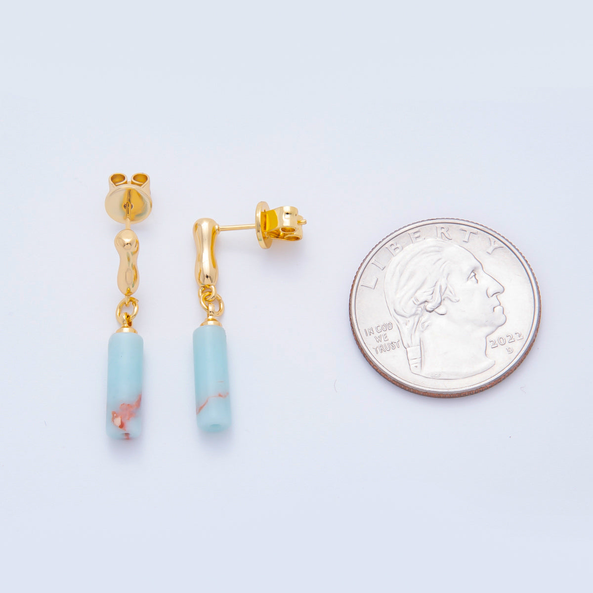 18K Gold Filled Amazonite Cylinder Molten Drip Bar Stud Earrings | AJ192