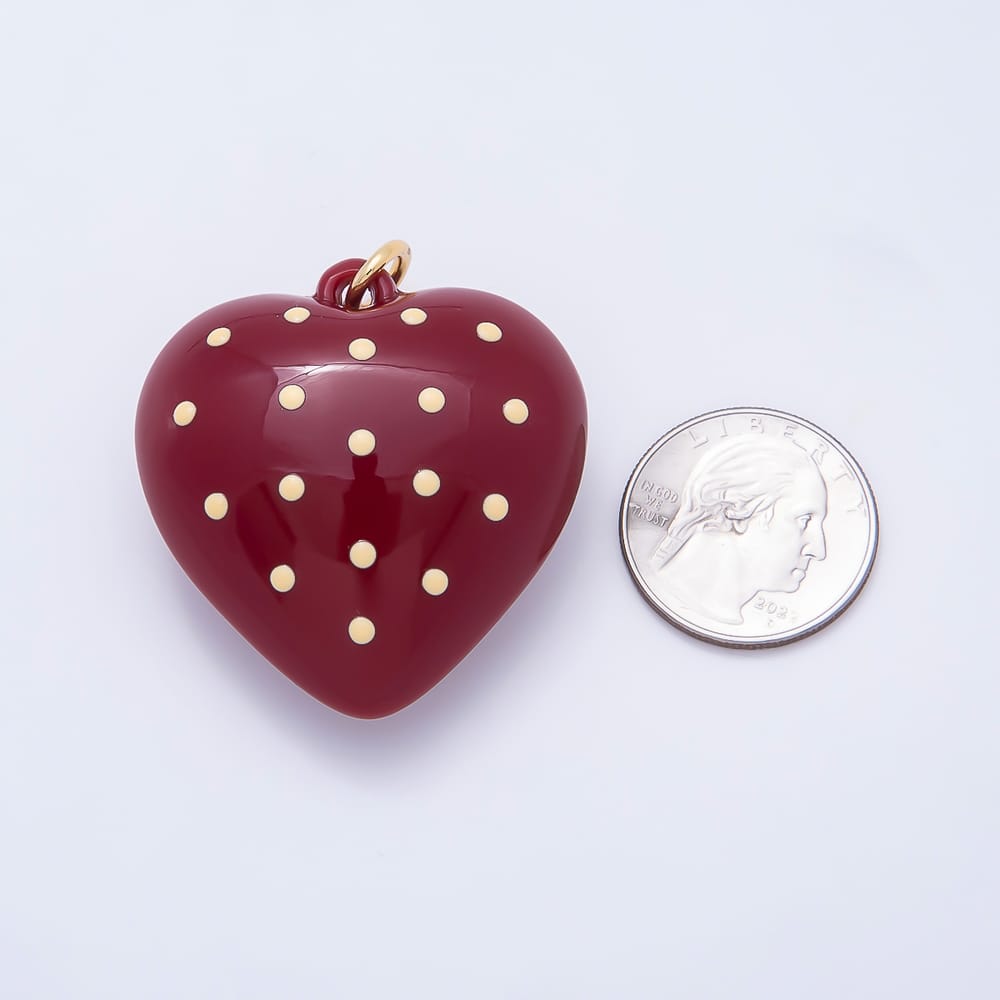 AUNTUMN FALL 18K Gold Filled 44mm Yellow Polka Dotted Red Enamel Resin Chubby Heart Charm | Charms-02394