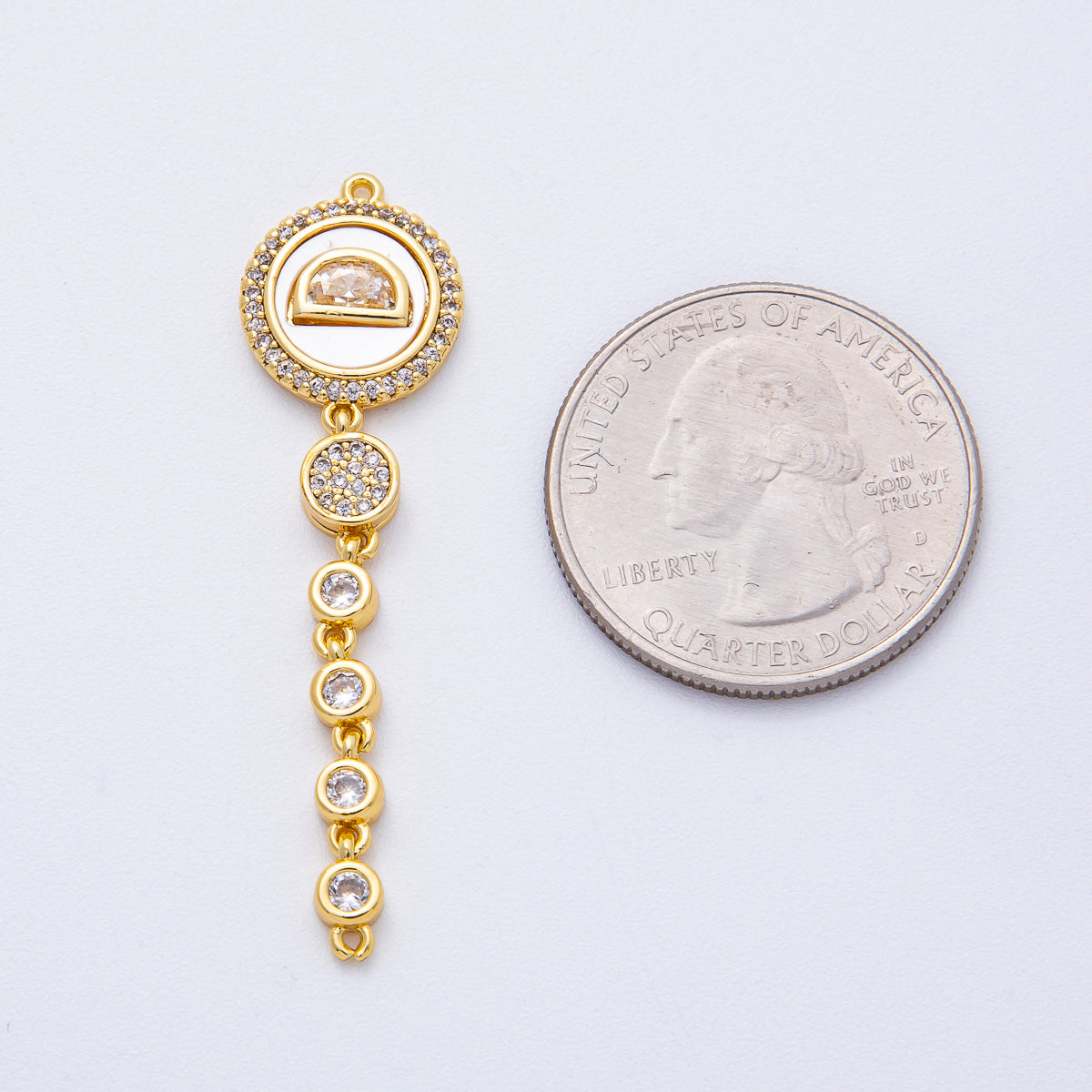 18K Gold Filled 47mm Shell Pearl Clear CZ Micro Paved Round Round Connector | Y172