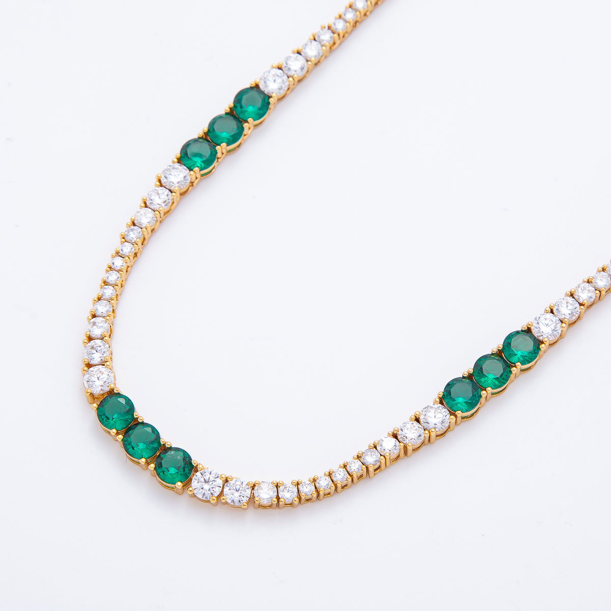 18K Gold Filled 5mm Clear-Green Alternate Gradient CZ Tennis Chain 15, 16, 18 Inch Necklace | WA-3270 ~ WA-3272
