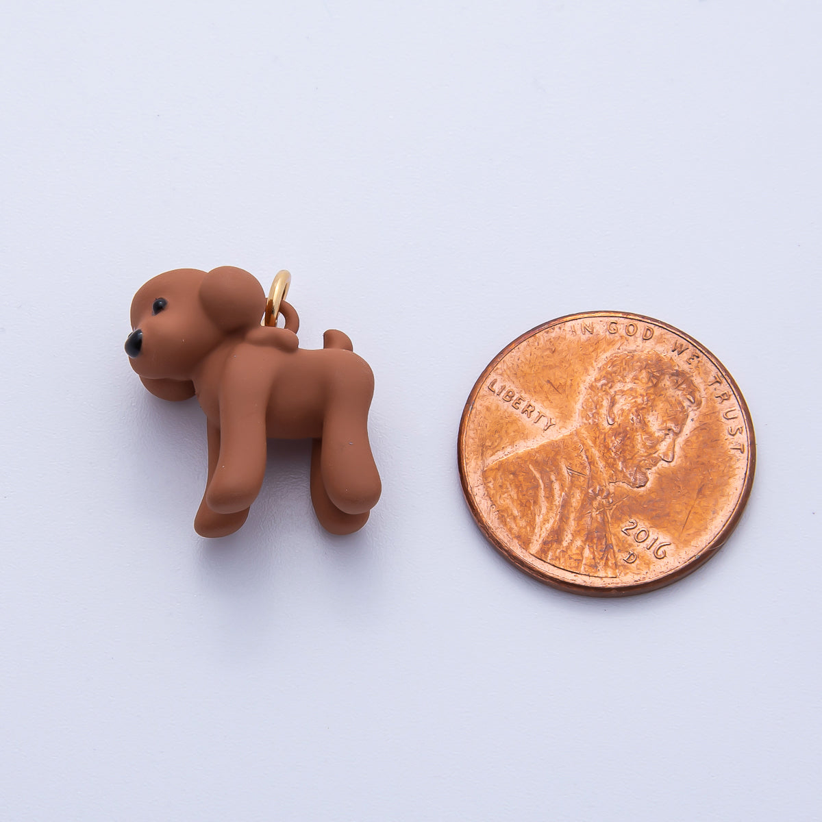 18K Gold Filled 17mm Brown Cute Puppy Animal Polymer Clay Charm Pendant | AK208
