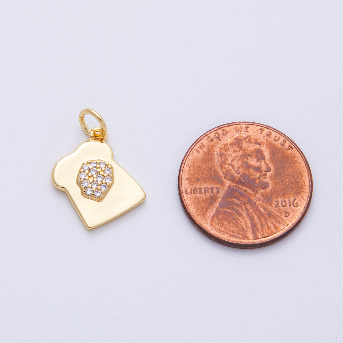 18K Gold Filled 13mm Micro Paved CZ Toast Bread Charm | AK210