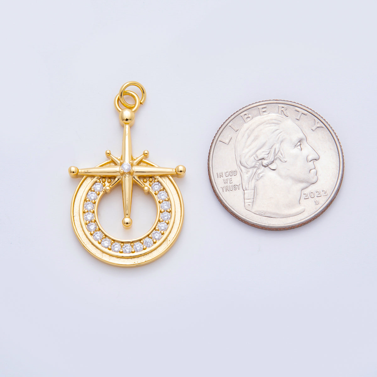 18K Gold Filled 36mm Micro Paved CZ Northern Star Polaris Charm | N259
