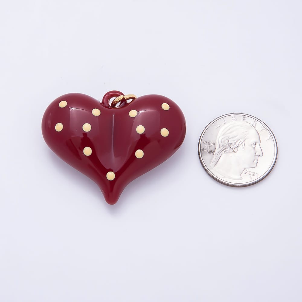 AUNTUMN FALL 18K Gold Filled 35mm White, Yellow, Multicolor Polka Dotted Brown, Red, White Enamel Resin Chubby Heart Charm | Charms-02386 ~ Charms-02388