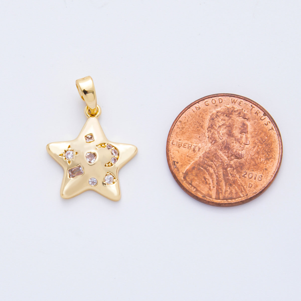 18K Gold Filled 20mm Mix Shaped CZ Star Celestial Theme Pendant | AF-A1125
