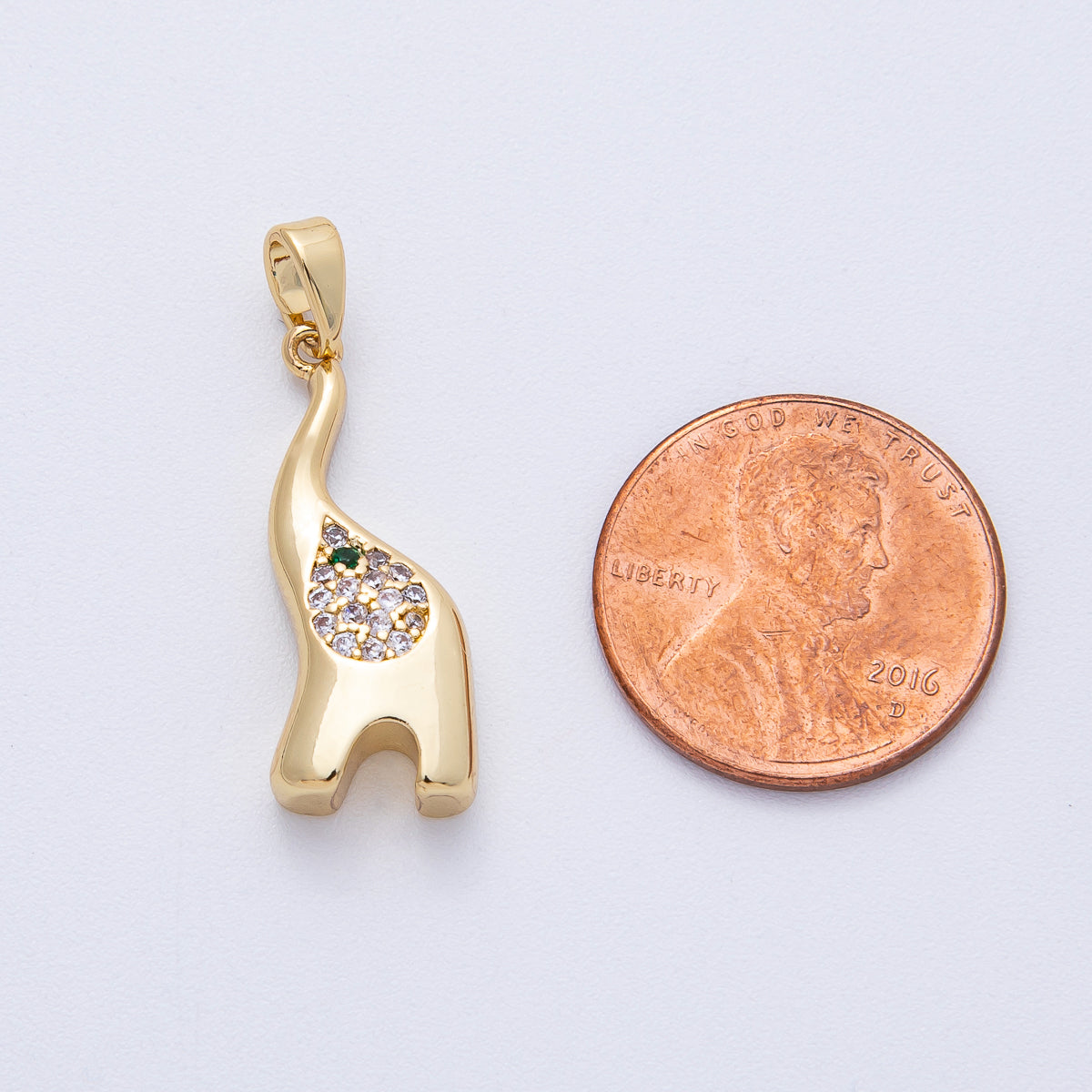 18K Gold Filled 24mm Elephant Micro Paved CZ Geometric Pendant | AF1214