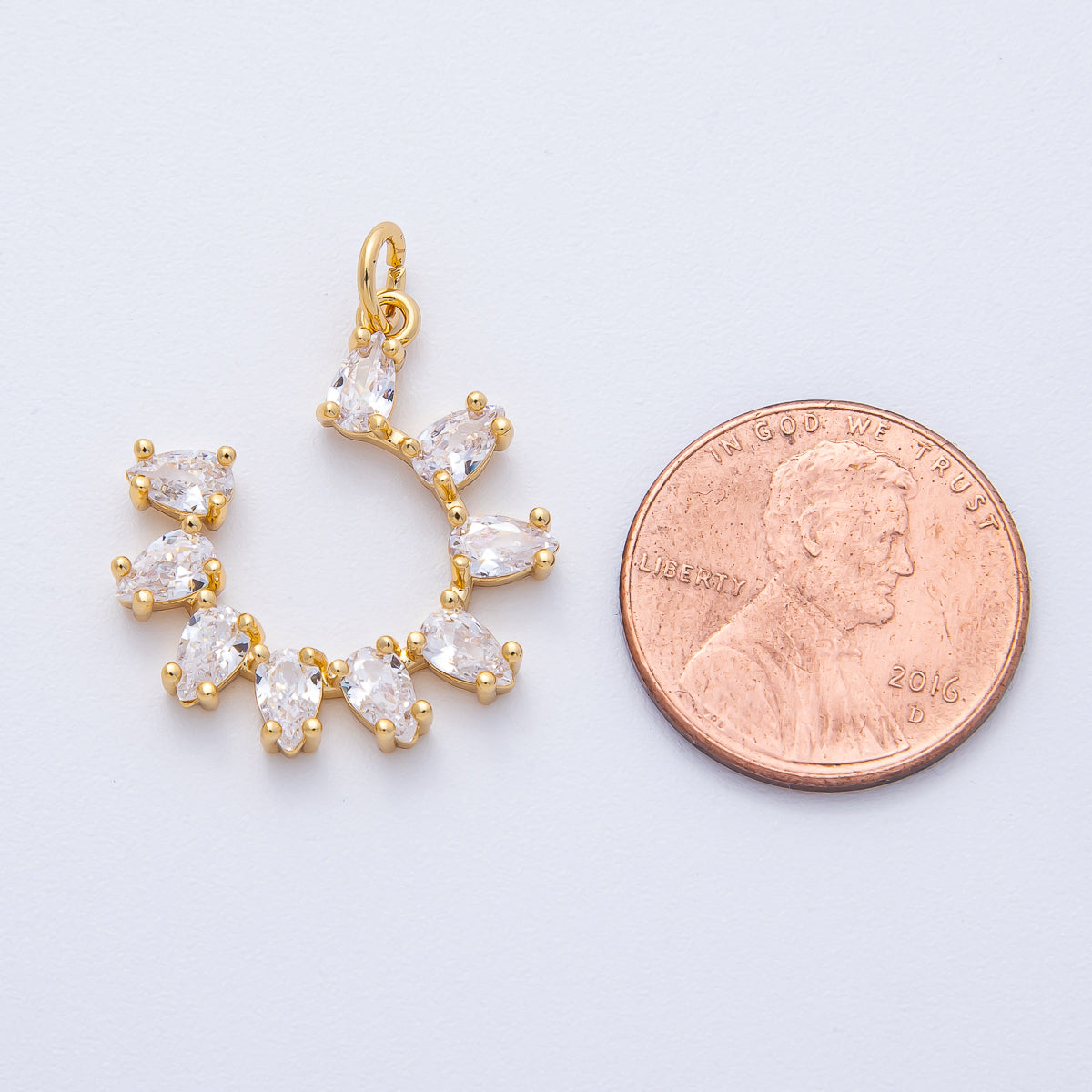 18K Gold Filled 20mm Clear Teardrop CZ Horseshoe Charm | AK156