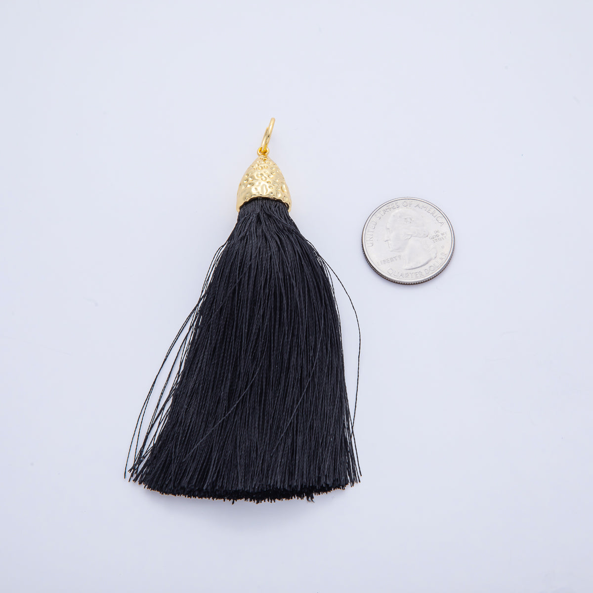 18K Gold Filled 94.5mm Black Tassel Geometric Hammered Dome Pendant | AF1486