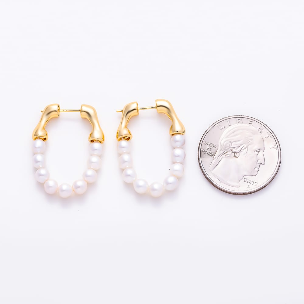 18K Gold Filled 30mm Shell Pearl U-Shaped Hoop in Gold & Silver | Earrings-01205  Earrings-01206